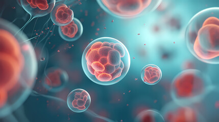 3d rendering of Human cell or Embryonic stem cell microscope background - obrazy, fototapety, plakaty
