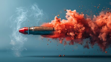 Red Bullet Exploding With Smoke - obrazy, fototapety, plakaty