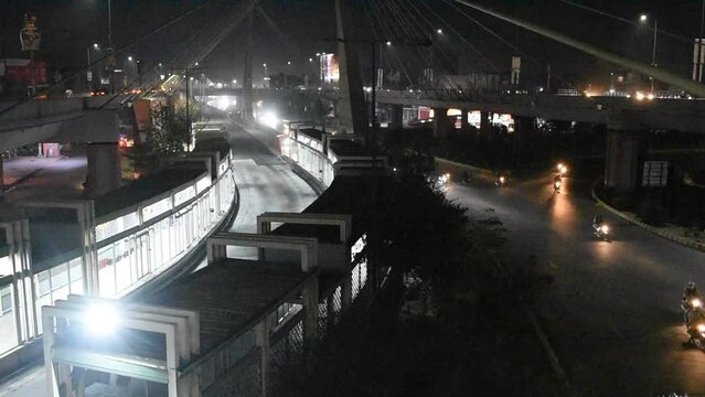Night view of lahore Azadi chowk Bridge.