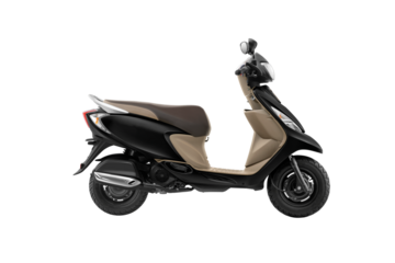 Side view black motorcycle scooter or scooty isolated on white background