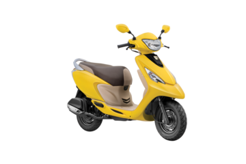 front view yellow motorcycle scooter or scooty isolated on white background