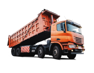 Large quarry dump truck. Big yellow mining truck at work site. Loading coal into body truck. Truck transparent background . Mining truck mining machinery to transport coal from open-pit production