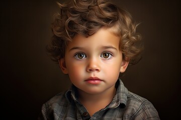 portrait of 3 years old boy on gray background