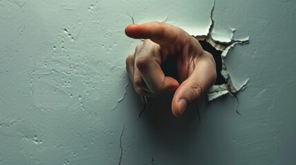 Hand Pointing at Crack in Wall