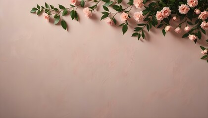 Textured wall with pink flower or rose border. Graphic resource for background or backdrop in pink or blush pink. Trending color invitation, online sales, page, scrapbook, product, and displays.