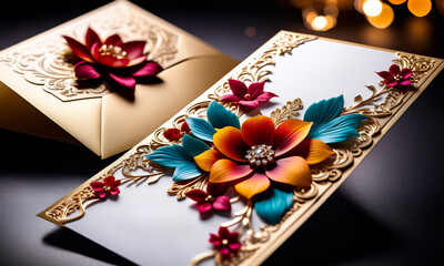 mockup logo wedding invitation card template with flower and leaves
