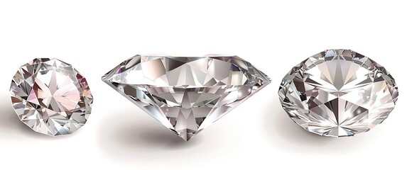 A set of three different angles showing a realistic diamond