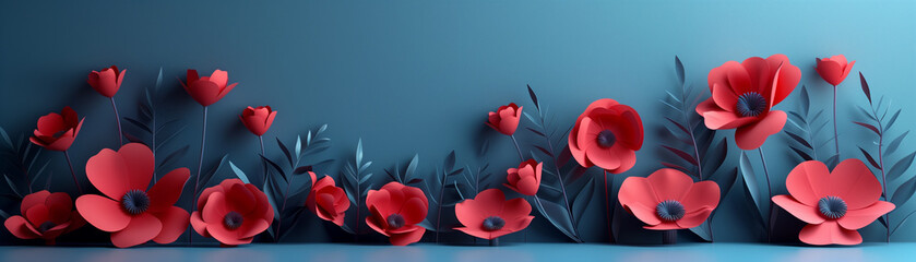Red poppy papercut style - banner background
