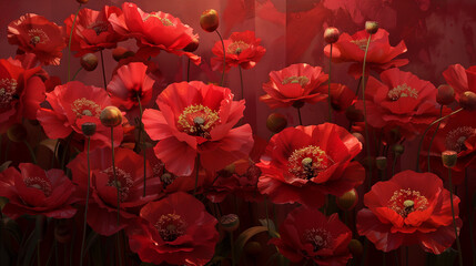 Red poppy in the field background