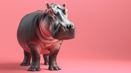 Hippopotamus Standing Against Pink Background
