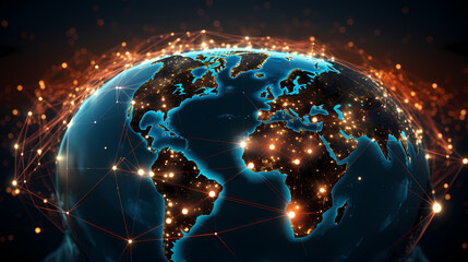 Fototapeta premium Global network, futuristic technology background, satellite internet network connection, business intelligence concept created with generative AI technology