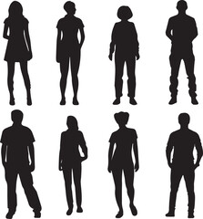 Set of People standing  black silhouette 