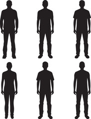 Set of People standing  black silhouette 