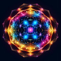 Design a captivating connectome representation: a vibrant, glowing orb or complex geometric structure serves as the central focus, radiating energy to symbolize the brain's importance