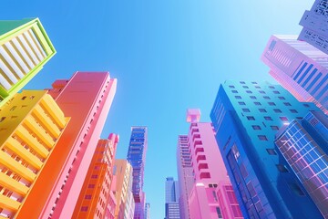 abstract skyscrapers on blue sky background, 3d render, Ai Generated