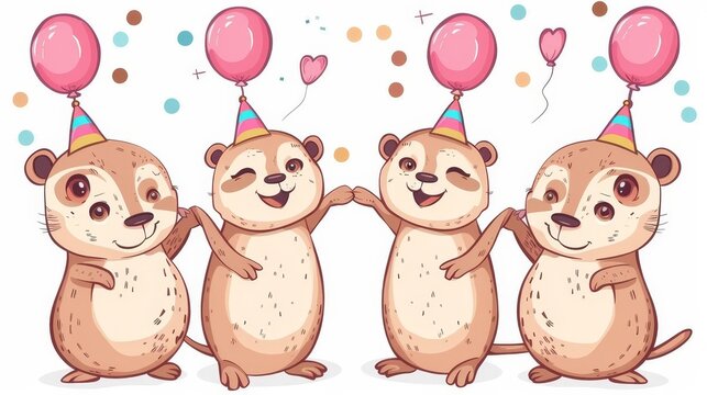  Three ferrets in party hats and holding balloons against a white backdrop Budget-friendly, complimentary image, no coding required Free
