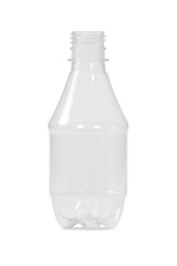 New, clean empty isolated plastic bottle on transparent background. Transparent plastic bottle on transparent background. Container isolated on white background - obrazy, fototapety, plakaty