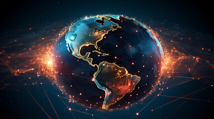 Global network, futuristic technology background, satellite internet network connection, business intelligence concept created with generative AI technology - obrazy, fototapety, plakaty
