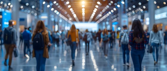 Blurred crowd of business professionals at a bustling conference center. Concept Business Event, Conference Center, Blurred Crowd, Professionals, Networking