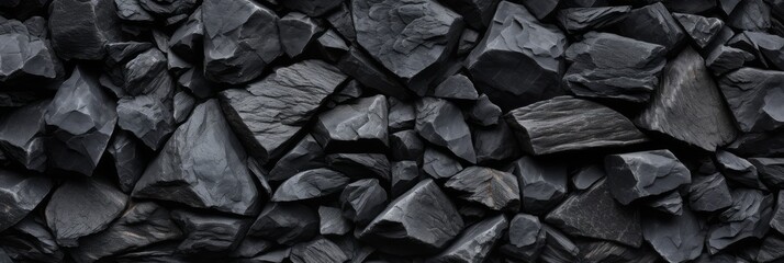 Black Slate Stone Natural Background. Dark Slate Rock Surface For Architectural Designs. Generative AI - obrazy, fototapety, plakaty