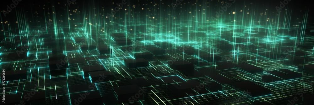 Poster futuristic digital cyber network. glowing neon grid lines and particles. virtual reality concept. ge