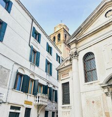 Obraz premium View from the streets and water canal in Venice, Italy. Old historic architecture