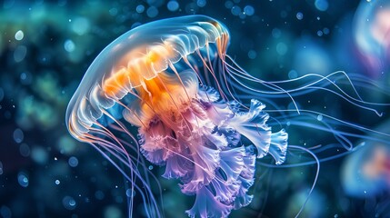 Mesmerizing spectacle of Chrysaora pacifica jellyfish illuminating the ocean depths with its ethereal glow.