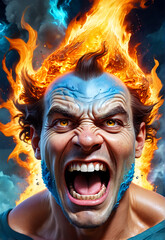 angry face, scary fire face, fantasy style fire, bad man - obrazy, fototapety, plakaty