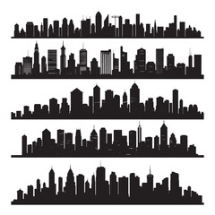 City skyline vector silhouette set for graphics on white background