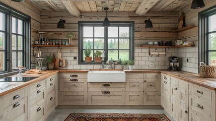 kitchen interior design with scandinavian style. Generative AI
