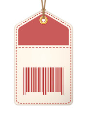 Sale tag with barcode on a string. Retro design with typography elements. Png clipart isolated on transparent background - 776264608