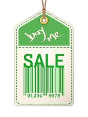 Sale tag with barcode on a string. Retro design with typography elements. Png clipart isolated on transparent background - 776264625