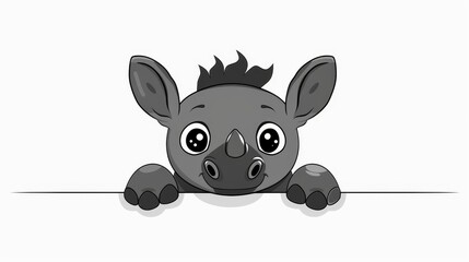   A cartoon of a baby rhino hiding behind a blank sign, labeled Baby Rhino