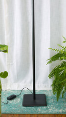 Vintage Black Floor Lamp with Glass Shade Detail