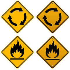 Roundabout and Flammable Warning Sign