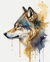 abstract watercolor painitng of wolf head