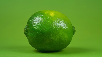   Close-up of a lime against a green backdrop, with mirror image of upper half and lower half reflected