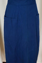 Cute blue organic cotton overall skirt. Women's workwear clothing. 