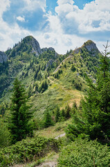 Fototapeta na wymiar Beautiful scenic landscape in Ciucas Mountains part of the Carpathian Mountains in Romania.