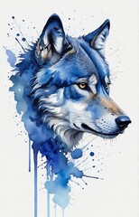 abstract watercolor painitng of wolf head