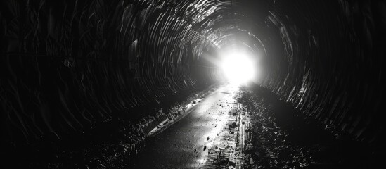 A person walking through a dimly lit tunnel - Powered by Adobe