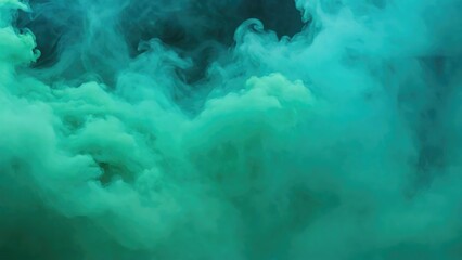 Fototapeta na wymiar Smoke Green, Teal background dark light bad fog mist. Background smoke cloud field dust