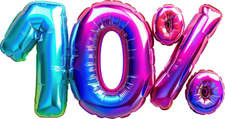 10% balloon numbers, concept of sale celebration and product promotion, element on transparent background
