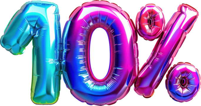 10% balloon numbers, concept of sale celebration and product promotion, element on transparent background