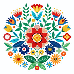 Multicolored flowers in scandinavian folk style isolated