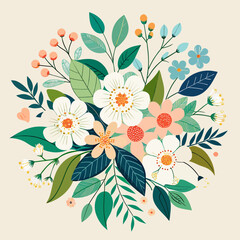 Floral bouquet vector pattern with small flowers