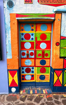 Colorful door with graphic elements in famous siland near Venice, Burano, Italy