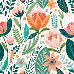 Flower stylized seamless pattern. Cute botanical