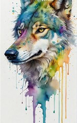 abstract watercolor painitng of wolf head