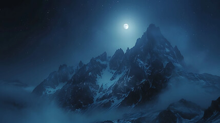 peaceful solitude of a mountain ridge bathed in moonlight